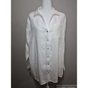 Sigrid Olsen Women's 100% Linen Long Sleeve Button Down Shirt White Size Medium